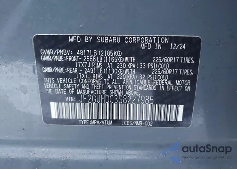 2025 Subaru Crosstrek Premium z USA, uszkodzony, nr VIN JF2GUHDC3S8227985